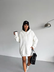 %100 Organik Pamuk Elmas Taşlı Sweat Elbise - Kırık Beyaz