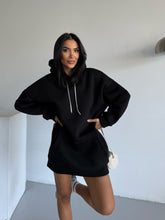 %100 Organik Pamuk Elmas Taşlı Sweat Elbise - Siyah
