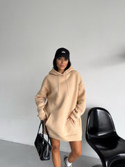 %100 Organik Pamuk Elmas Taşlı Sweat Elbise - Bisküvi Beji