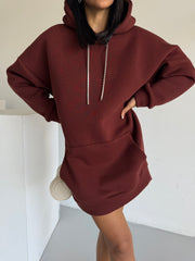 %100 Organik Pamuk Elmas Taşlı Sweat Elbise - Kızıl Kahve/Bordo