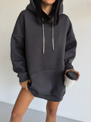 Asphalt Dust: Taş Şeritli & Sırt Dekolteli Hoodie Elbise (Antrasit)