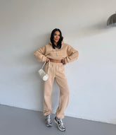 LAYLA MÜCEVHER DETAYLI EŞOFMAN TAKIMI - BEJ