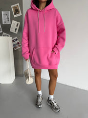 Sweet Candy: Taş Şeritli & Sırt Dekolteli Hoodie Elbise (Şeker Pembe)