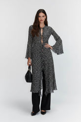 Midnight Dot: Bağcıklı Dekolteli Puantiyeli Tül Kimono