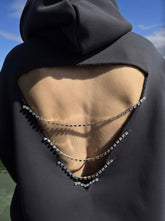Asphalt Dust: Taş Şeritli & Sırt Dekolteli Hoodie Elbise (Antrasit)