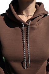 Midnight Muse: Kristal Kalp Dekolteli Kahve Hoodie