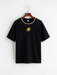 İnci Yaka Detaylı Kivi baskılı T-Shirt
