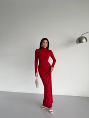 DIANA MAXI BALIKÇI YAKA ELBİSE - KIRMIZI