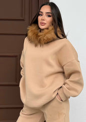 Kürklü Sweat - Bej