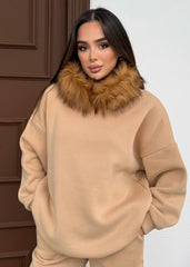 Kürklü Sweat - Bej