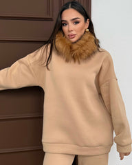 Kürklü Sweat - Bej