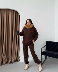 PAMELA KÜRKLÜ EŞOFMAN TAKIMI - KAHVERENGİ