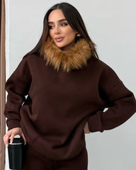 Kürklü Sweat - Kahverengi