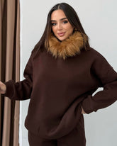 Kürklü Sweat - Kahverengi