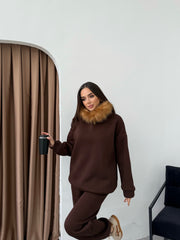 PAMELA KÜRKLÜ EŞOFMAN TAKIMI - KAHVERENGİ