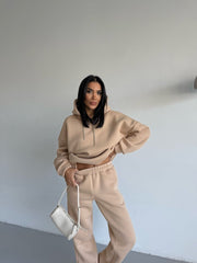 Kristal Kordon Detaylı Oversize Eşofman Takımı - Bej