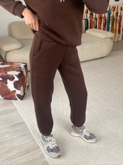 3 İplik Şardonlu Cepli Eşofman Altı - Kahverengi