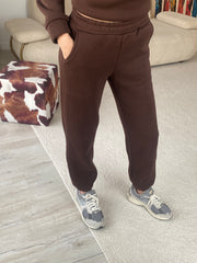 3 İplik Şardonlu Cepli Eşofman Altı - Kahverengi