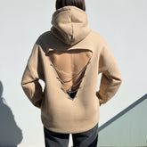 Midnight Jewel: Sırtı Üç Sıra Kristal Dekolteli Oversize Bej Hoodie