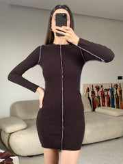 Liliana Brown Mini Elbise