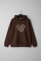Feline Instinct (İçgüdü): Leopar Kalp Baskılı Organik Hoodie