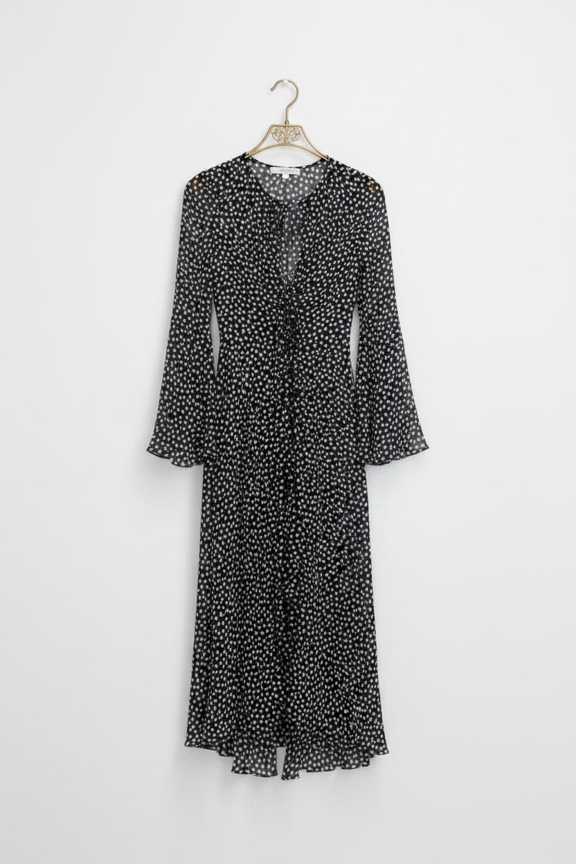 Midnight Dot: Bağcıklı Dekolteli Puantiyeli Tül Kimono