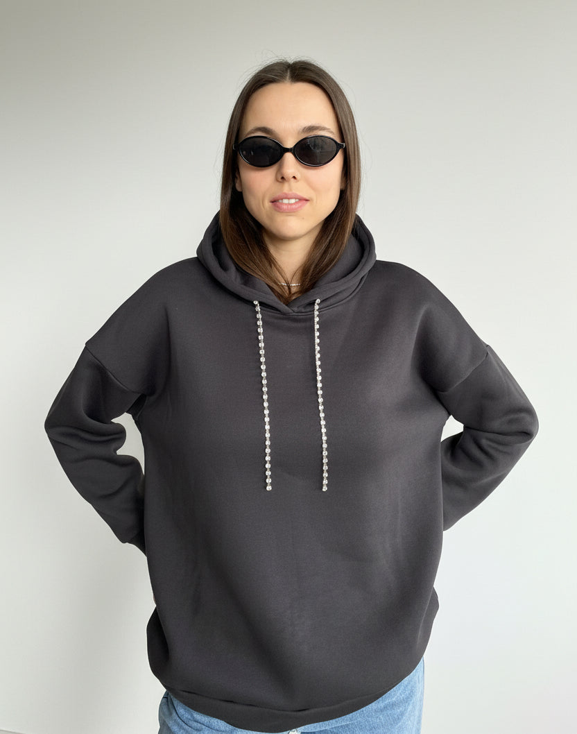 Midnight Muse: Kristal Kalp Dekolteli Hoodie
