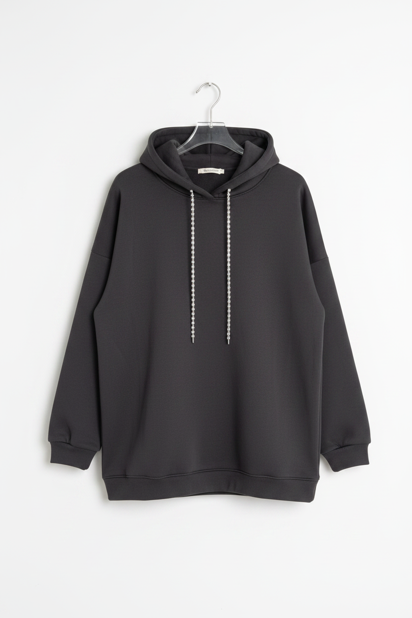Midnight Muse: Kristal Kalp Dekolteli Hoodie
