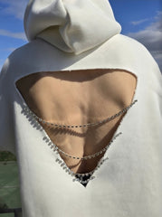 Pure Ivory: Taş Şeritli & Sırt Dekolteli Hoodie Elbise (Ekru)