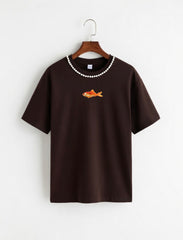 İnci Kolye Yaka Detaylı baskılı T-Shirt