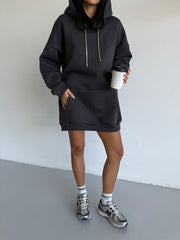 Asphalt Dust: Taş Şeritli & Sırt Dekolteli Hoodie Elbise (Antrasit)