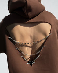 Midnight Muse: Kristal Kalp Dekolteli Kahve Hoodie