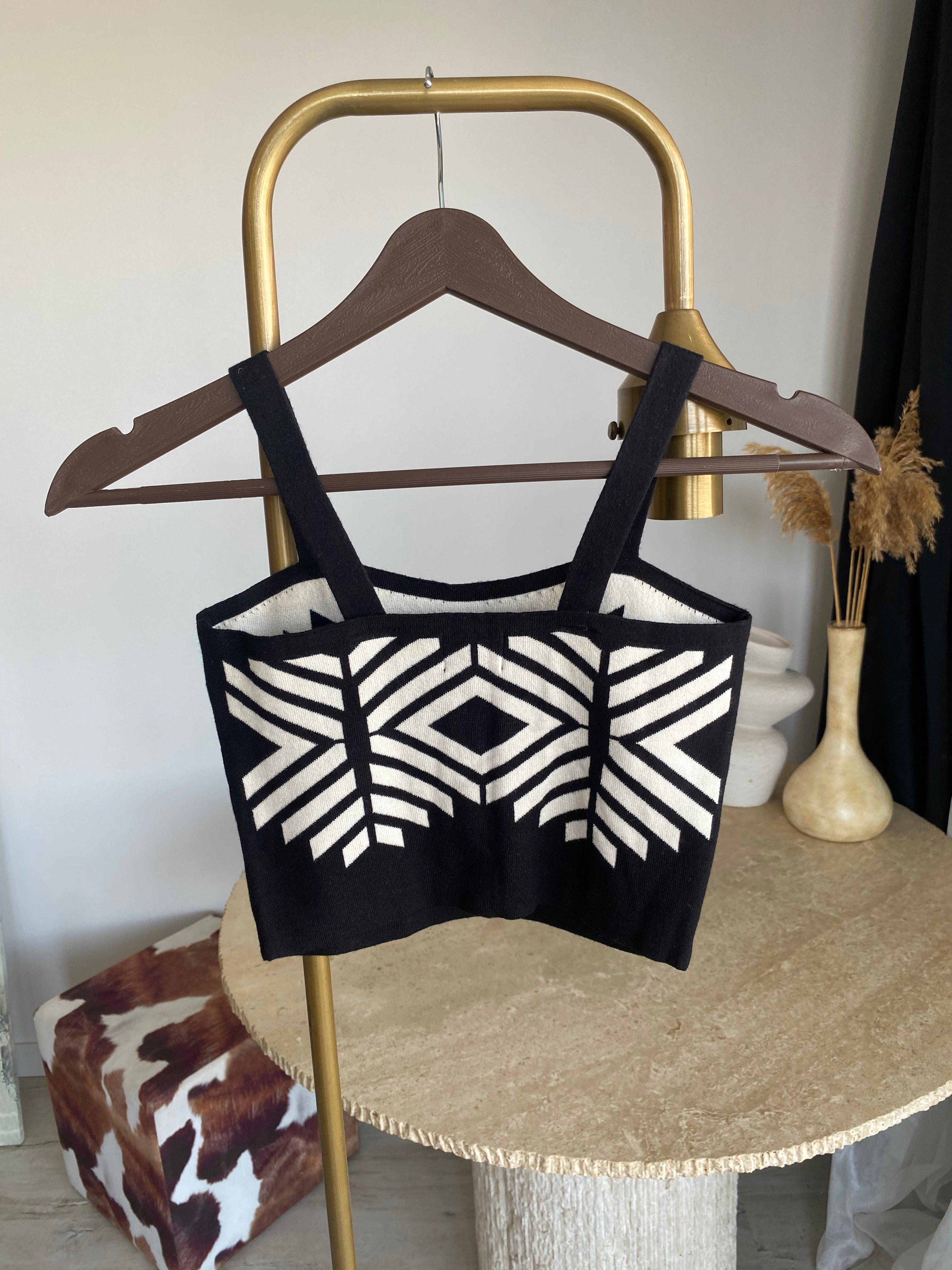 Z’RA Geometrik Desenli Crop Triko Üst