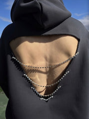 Asphalt Dust: Taş Şeritli & Sırt Dekolteli Hoodie Elbise (Antrasit)