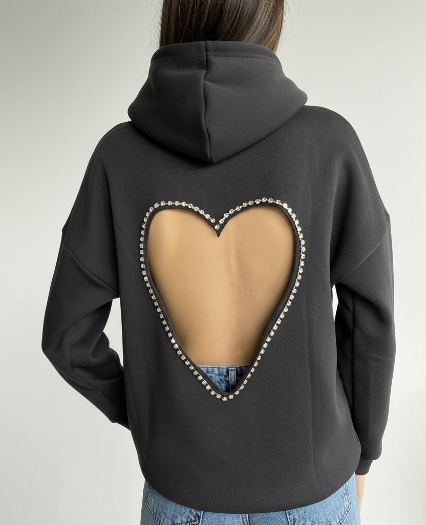 Midnight Muse: Kristal Kalp Dekolteli Hoodie