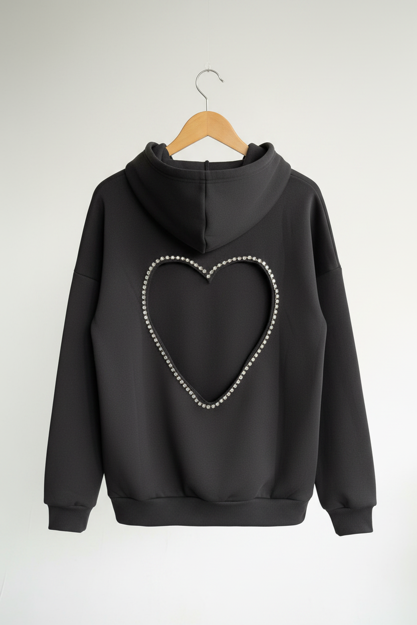 Midnight Muse: Kristal Kalp Dekolteli Hoodie
