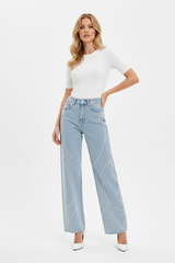 Diamond Curve: Kristal Şerit İşlemeli Wide-Leg Jean