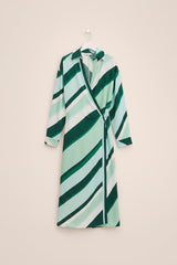 Emerald Stripe: Kruvaze Yaka Çizgili Midi Elbise