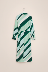 Emerald Stripe: Kruvaze Yaka Çizgili Midi Elbise