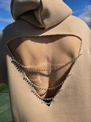 Sahara Sand: Taş Şeritli & Sırt Dekolteli Hoodie Elbise (Bej)