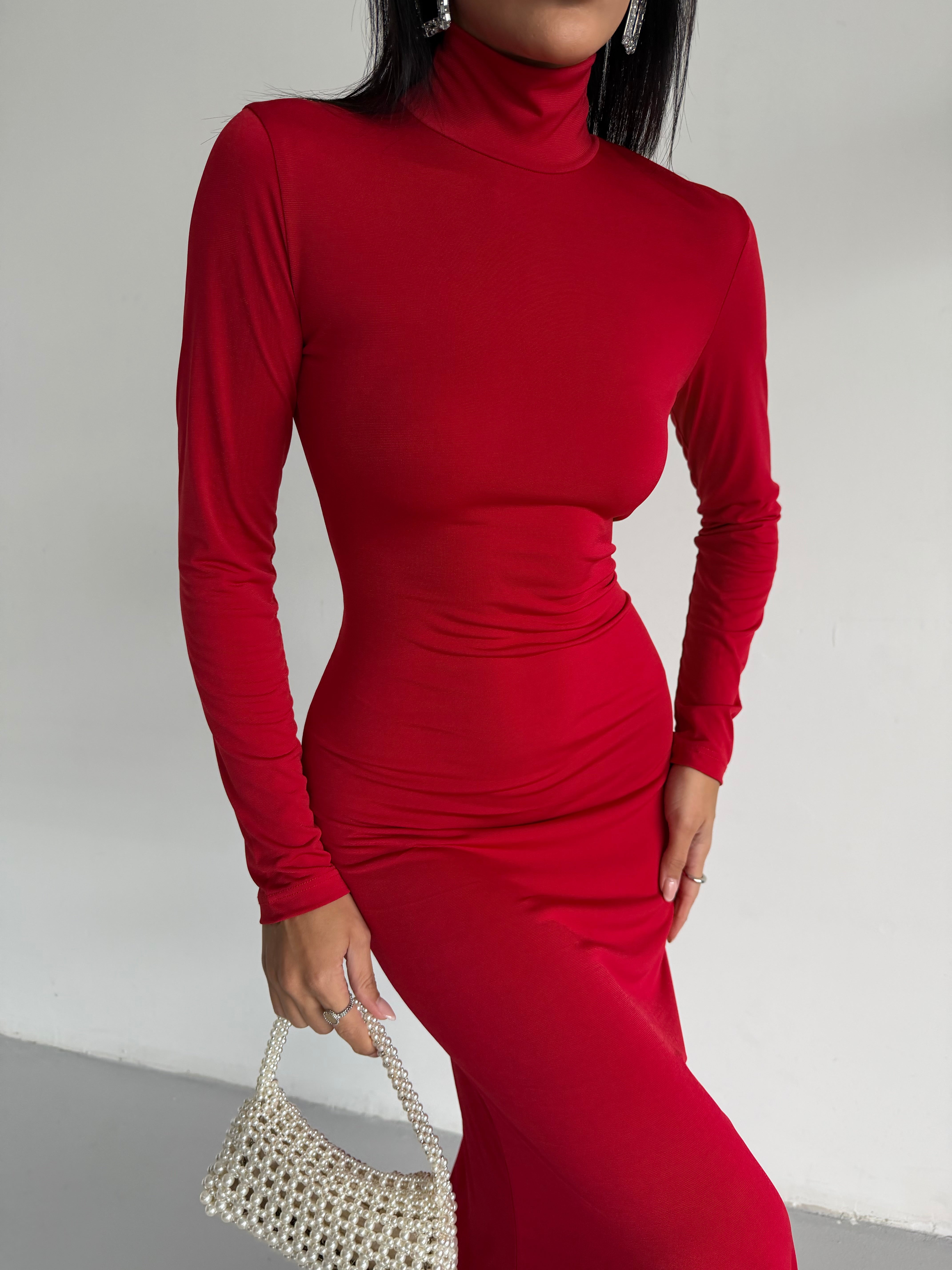 DIANA MAXI BALIKÇI YAKA ELBİSE - KIRMIZI