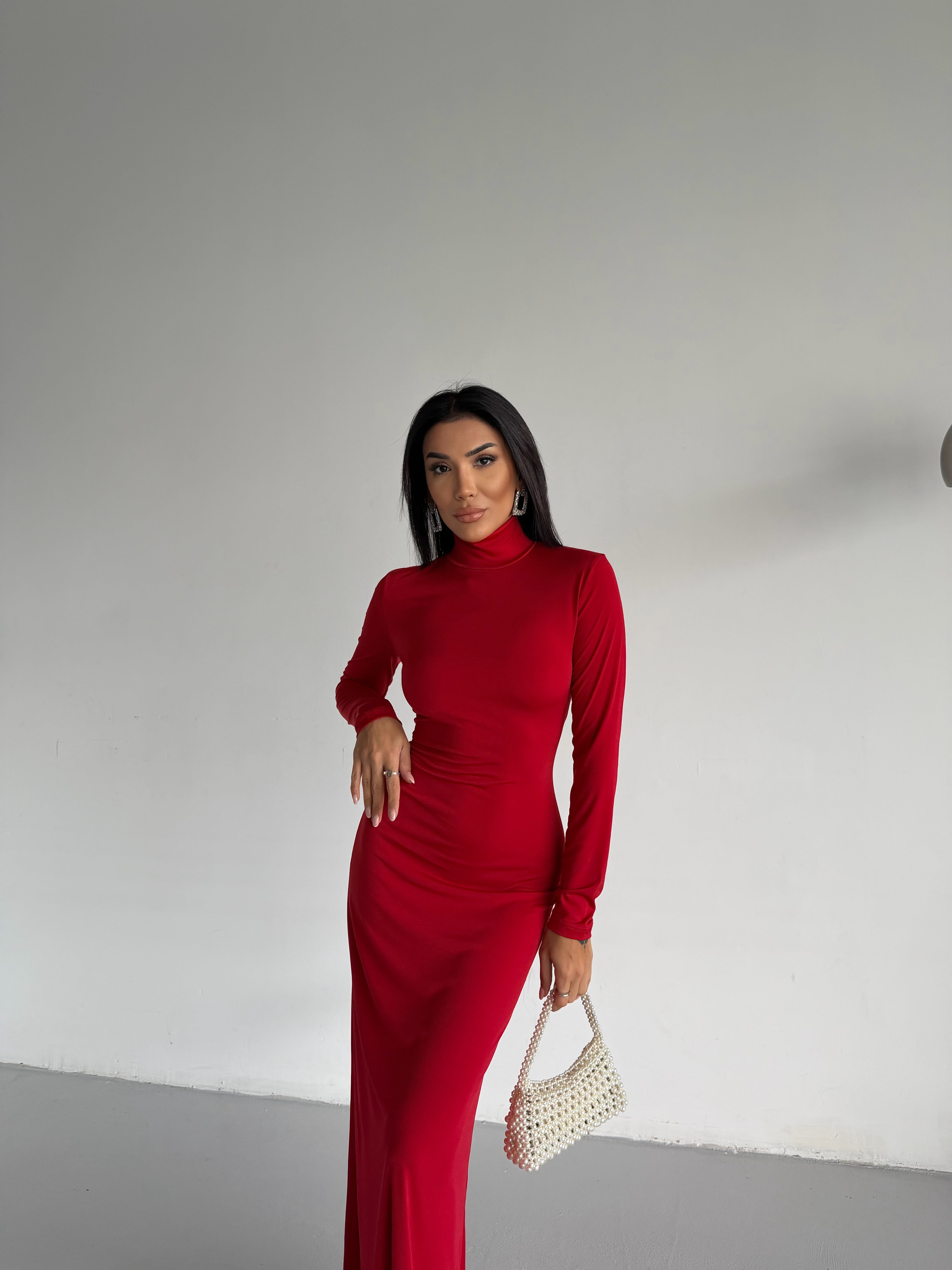 DIANA MAXI BALIKÇI YAKA ELBİSE - KIRMIZI