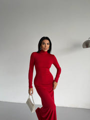 DIANA MAXI BALIKÇI YAKA ELBİSE - KIRMIZI