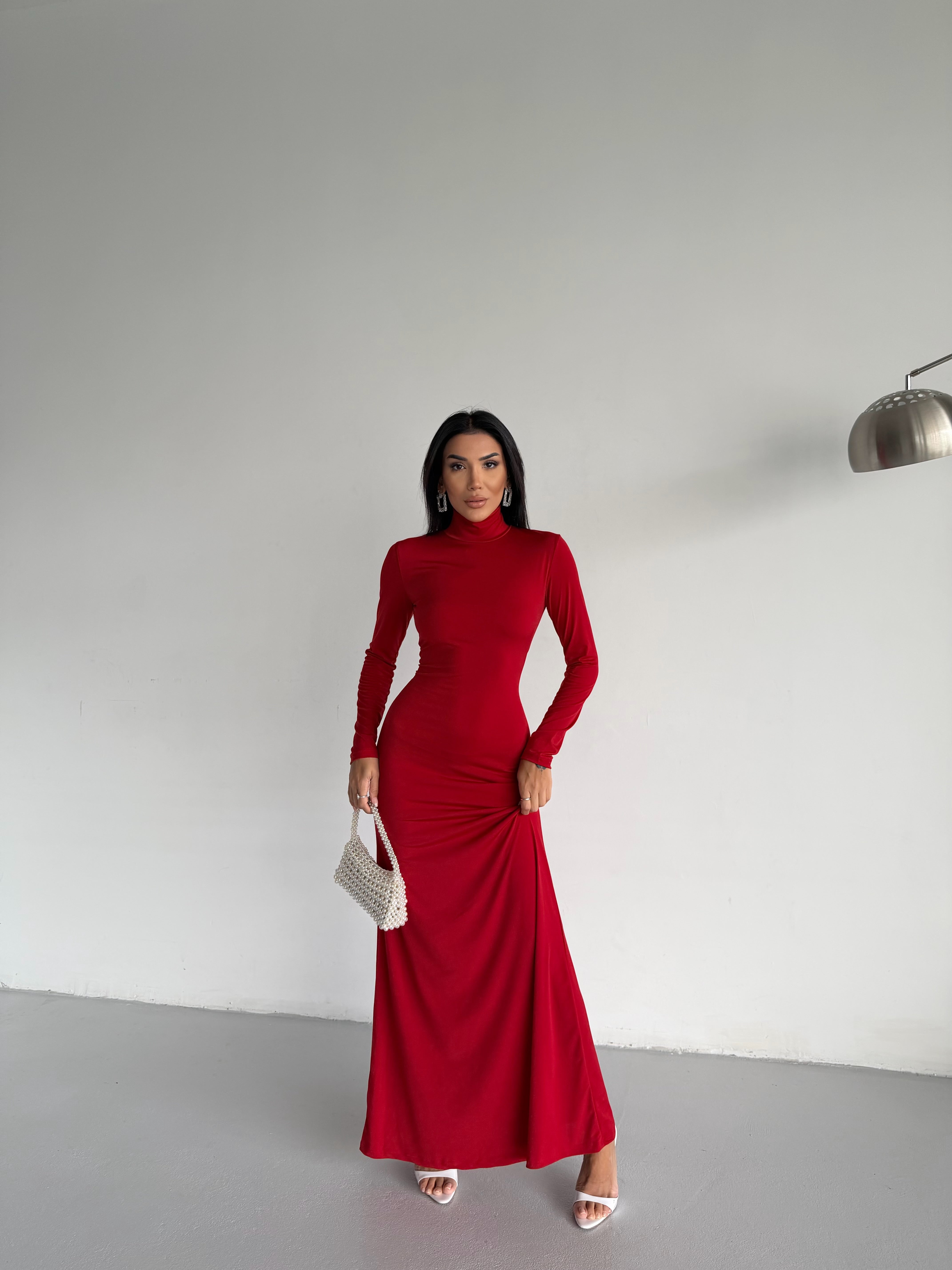 DIANA MAXI BALIKÇI YAKA ELBİSE - KIRMIZI