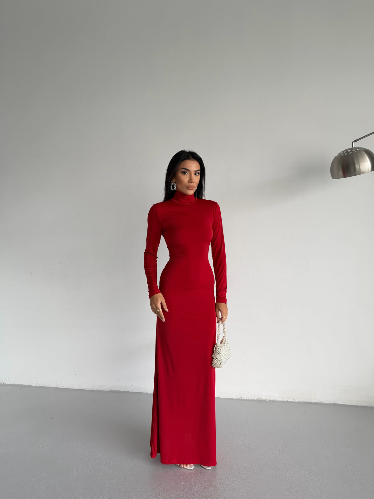 DIANA MAXI BALIKÇI YAKA ELBİSE - KIRMIZI