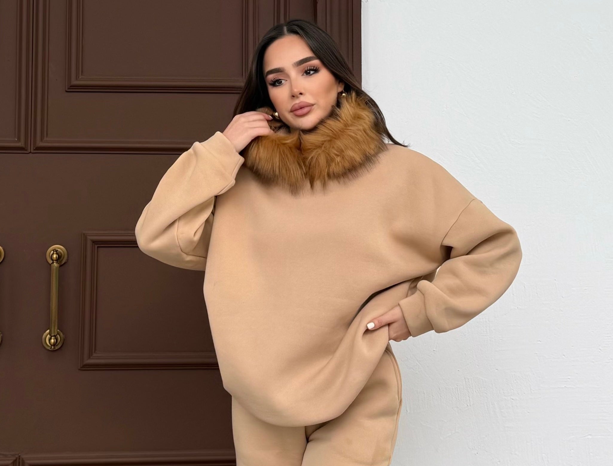 Kürklü Sweat  - Bej