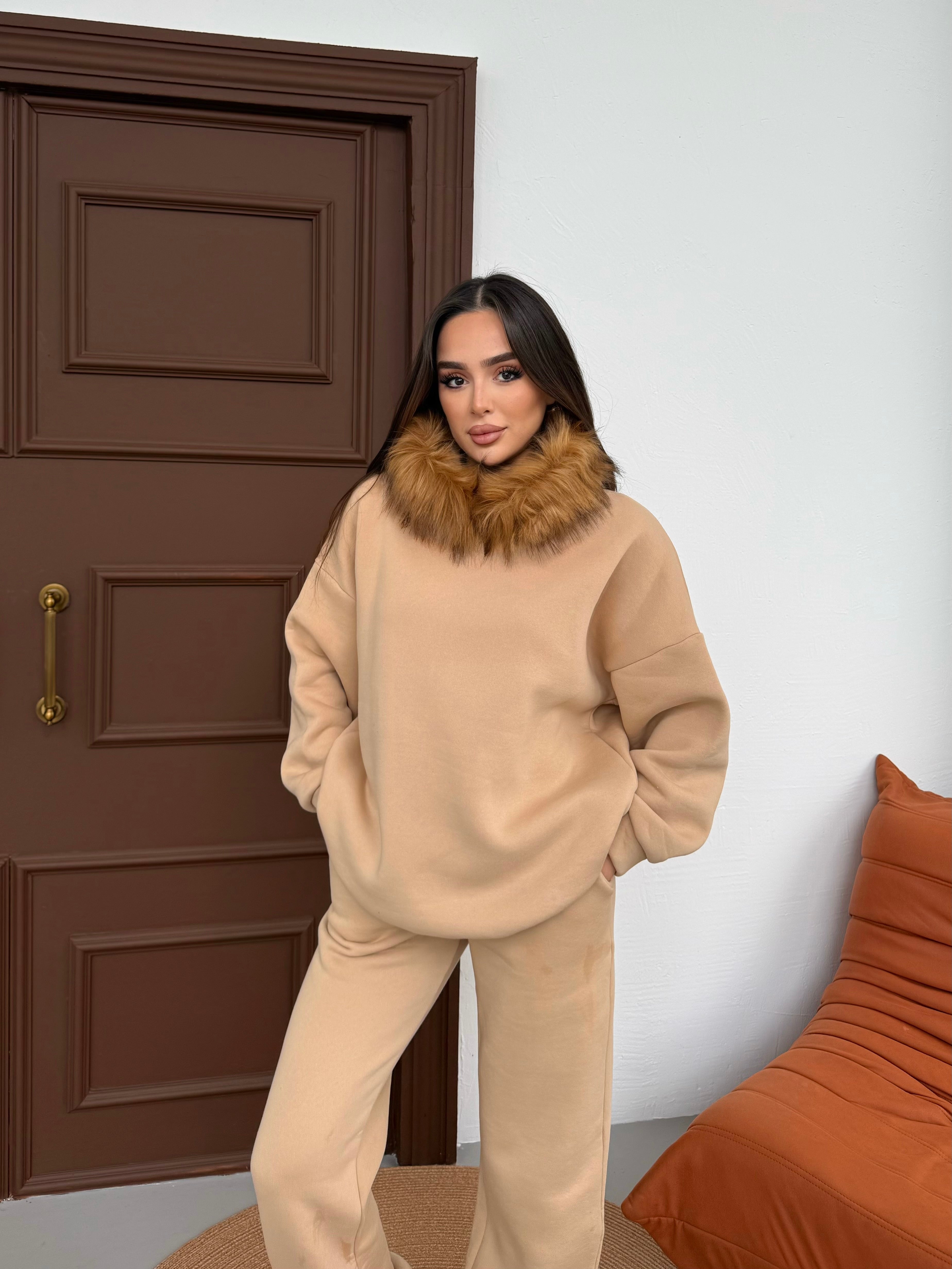 PAMELA KÜRKLÜ EŞOFMAN TAKIMI - BEJ