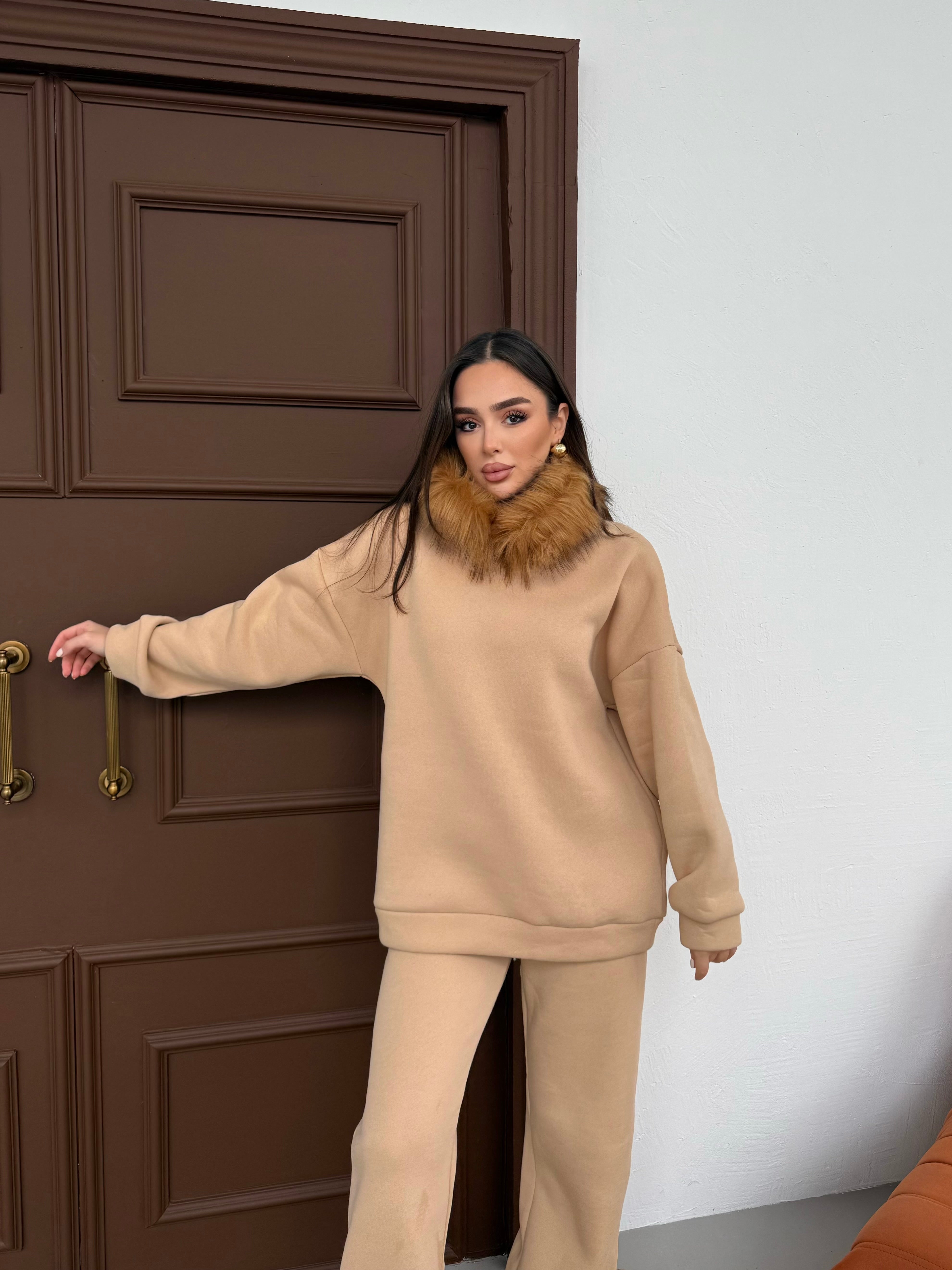 PAMELA KÜRKLÜ EŞOFMAN TAKIMI - BEJ