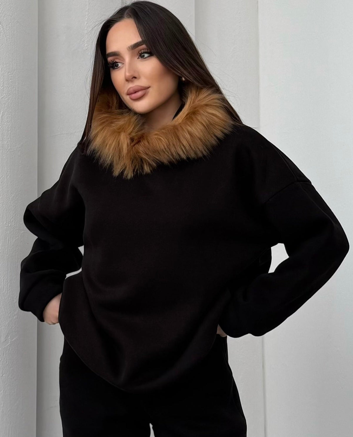 Kürklü Sweat  - Siyah