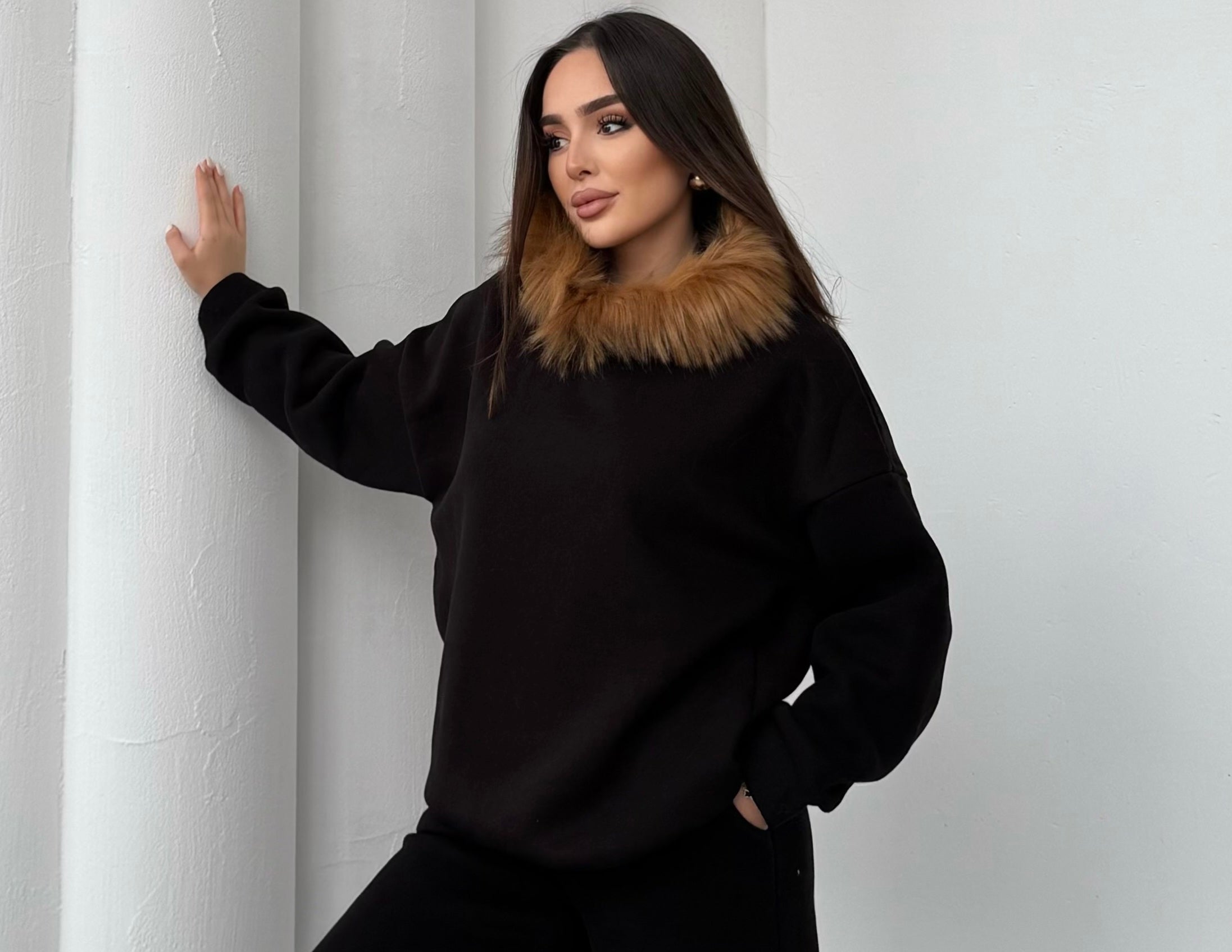 Kürklü Sweat  - Siyah